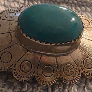 Vintage Metal Bolo Tie, Nice Silver With Blue Turquoise Stone Design